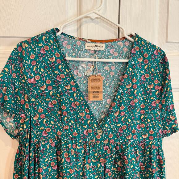 NEW Natural Life Avery Button Front Midi Dress Boho Floral V-Neck  Med - Picture 5 of 8